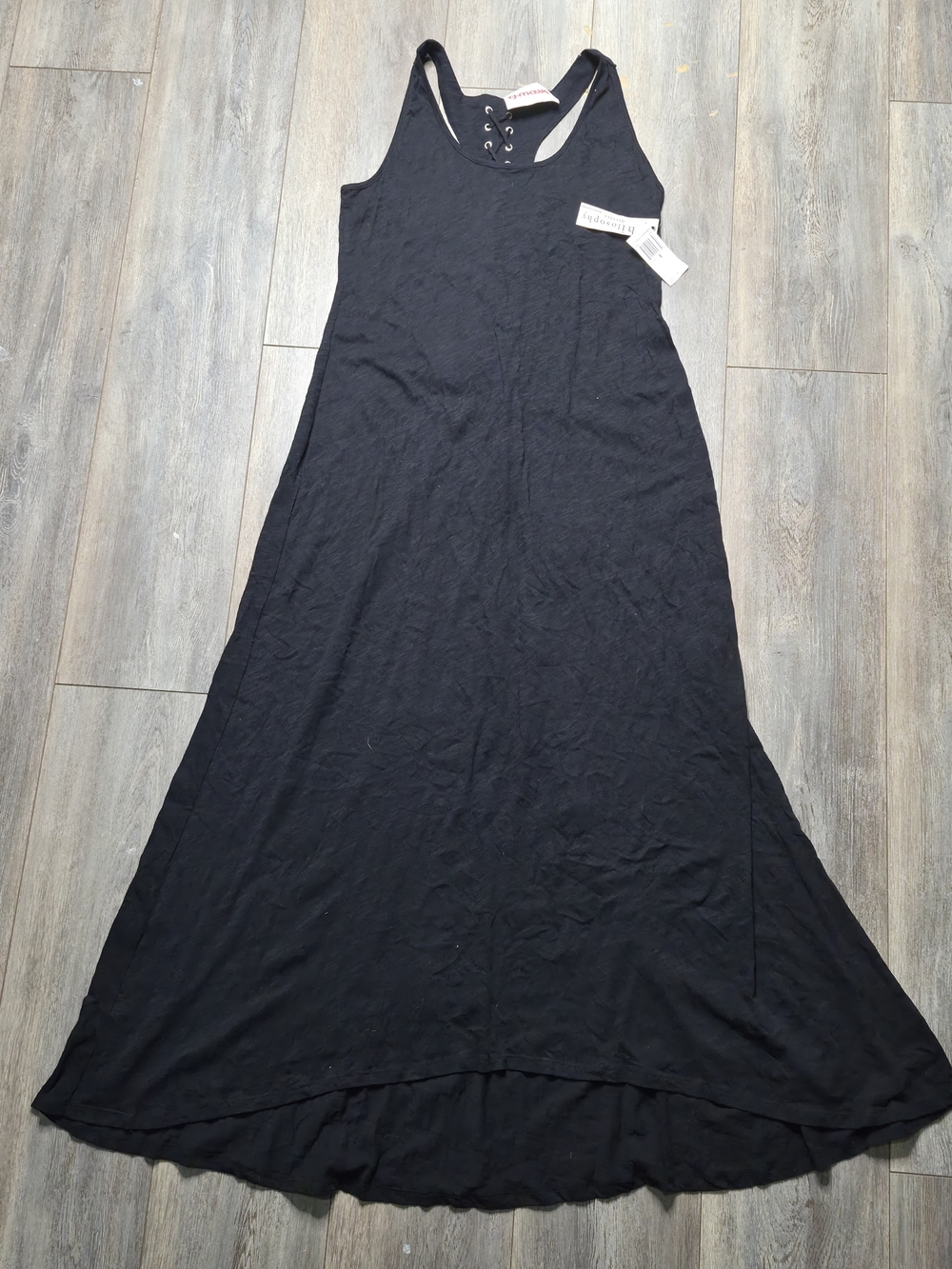Philosophy black cotton maxi dress with lace up back detail, size S
